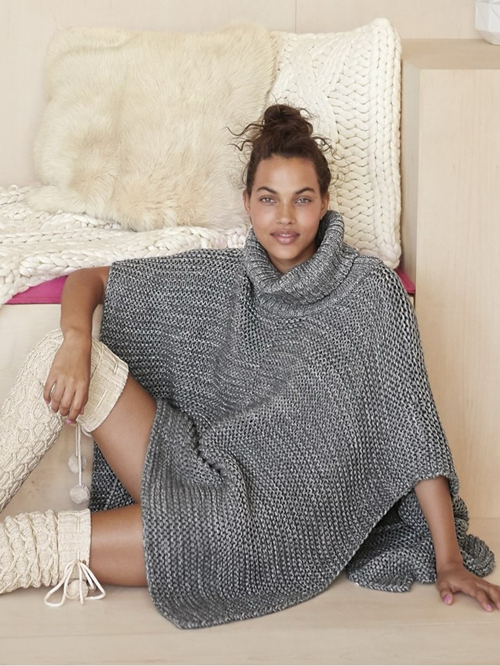 UGG Australia 'Robbyn' Chunky Knit Turtleneck Poncho In Gray Cabincore One Size